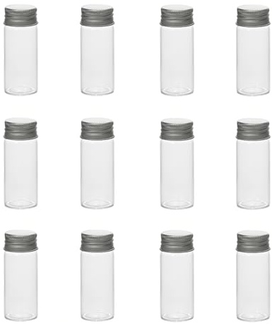 Lot de 12 flacons en verre transparent de 15 ml avec couvercles à vis en aluminium pour petits échantillons, petits pots décoratifs pour loisirs créatifs, mariage, fabrication de bijoux, huiles