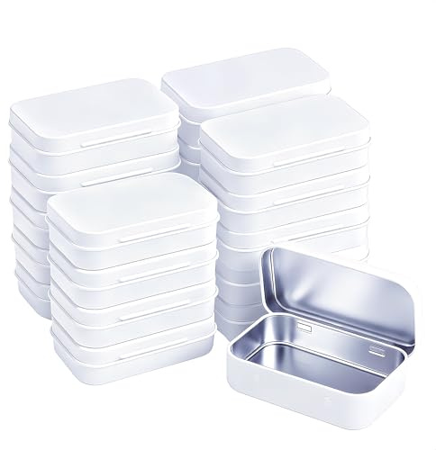 Forever bene 20-teilig Weiß Metalldosen, 9,5 cm × 6 cm × 2,2 cm | Verbundene Deckel bleiben an der Dose und ordnen Bastelteile, Nähzubehör, Bürobedarf und kleine Beschläge