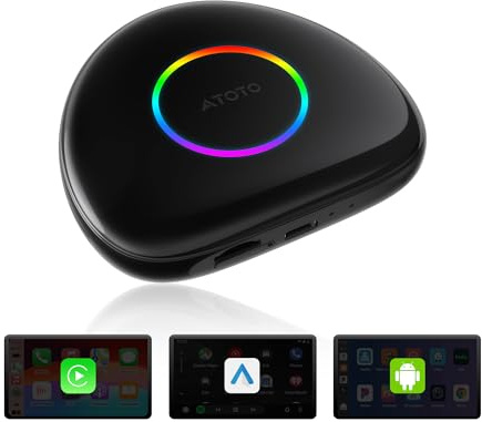 ATOTOOUT CarPlay-Box KI – Android Auto und CarPlay kabellos, 8 GB + 128 GB Streaming-Box für Autos mit 4G, WLAN, Dual-Bluetooth, USB, integriertem GPS, KI-Assistent, Erweiterung über microSD, OTA, CB6