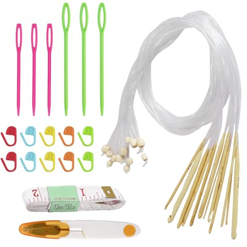 Tunesische Häkelnadel Set - 12 Stück Bambus Tunesische Häkelnadel Mit Seil 3,0-10 mm, Tunesische Häkelnadeln Set Für Anfänger, Häkelnadel Tunesisch Set Für Anfänger, Häkelnadel Für Tunesisch Häkeln