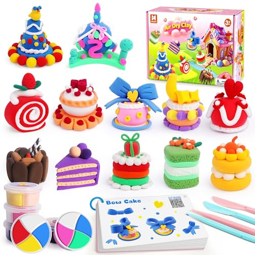 Air Dry Clay for Kids, 12 Boxes Modeling Clay Kit, DIY Molding Clay with Sculpting Tools and Tutorial, Ultra Light, Safe & Non-Toxic, Arts and Crafts Toys Birthday Christmas Gifts for Boys Girls