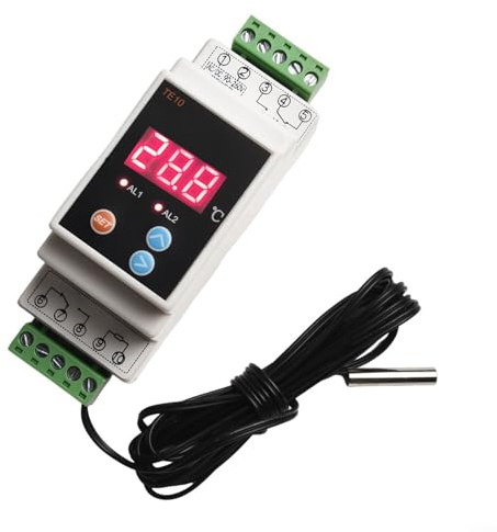 Besttoolifes AC90-260 V Din Rail programmerbar termostat med 2-vägs utgång, temperaturlarmkontroll, -40 ~ 110 °C räckvidd, 0,5 % noggrannhet, 2 m sensor för hemuppvärmningskontroll