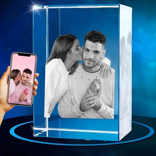 Custom 3D Crystal Picture Frames With Photo Personalized Hologram Cube Memorial Engraved Gifts Christmas Decorations Glass Photo Prints Valentine Sign Gifts
