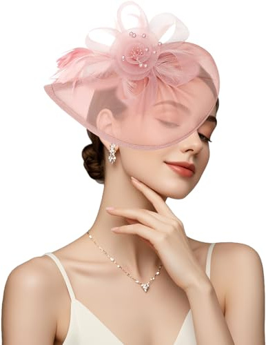 VLYX Cappello Fascinator - Copricapo per Tea Party e Cocktail, Classico Cappello Vintage Stile Pillbox per Ragazze e Donne (Rosa Nude)