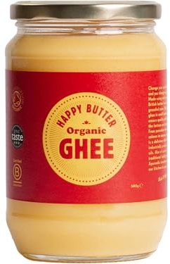 Happy Butter | Organic Ghee 580g – Grass-Fed British Clarified Butter | Lactose & Casein Free | Rich in Vitamins A,D,E & K | Award-Winning Organic Ghee for Cooking, Baking & Bulletproof Coffee |