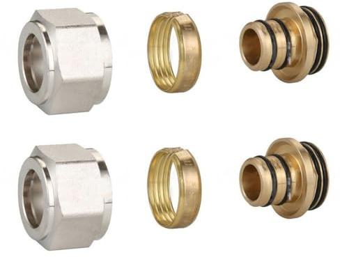 2 Stück Klemmfitting für Fußbodenheizungsrohr und Krümmer 3/10.2 cm 16x1,8mm / 16x2,0mm Messing Klemmverbinder für Wasserabscheider oder Heizkörperventil