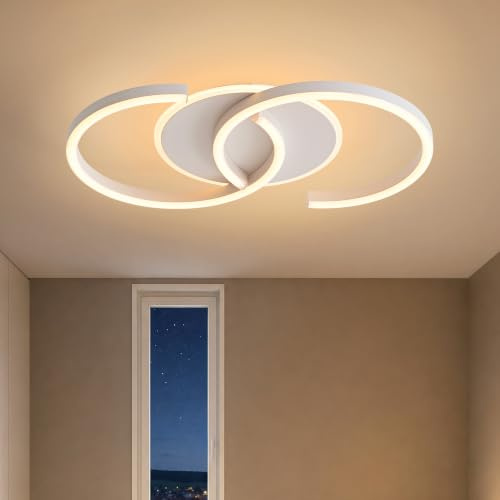 Meloweel LED Deckenlampe Schlafzimmer 3000K warmes Licht, Modern weiß „S“ 2-Ringe Deckenleuchte 32W 50cm 3200lm, Für Schlafzimmer, Küche, Balkon, Flur, Nicht dimmbar, Ohne Fernbedienung