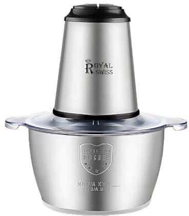 Royal Swiss Tritatutto Elettrico, 3L, 1000W, Acciaio Inox, 4 Lame, 2 velocità, Robusto e Durevole Per tutti i tipi di utilizzo (3L)