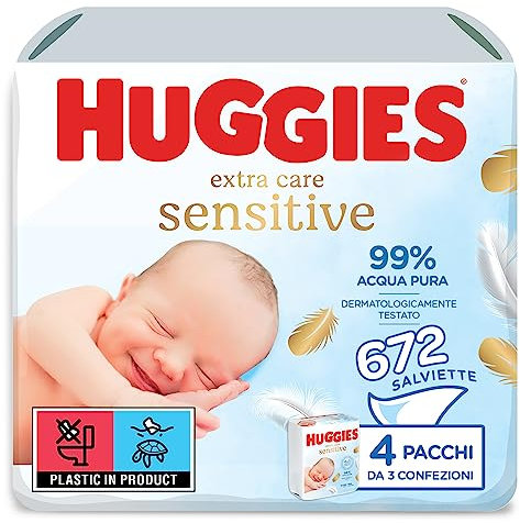 Huggies Pure Extra Care, Baby Wipes - Box with 12 Packs (672 Wipes Total) - 99 Percent Pure Water Wet Wipes - Fragrance Free to Clean and Protect Sensitive Skin