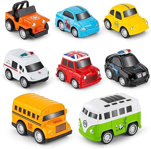 RuiDaXiang Metall Zurückziehen Spielzeugautos,8 Pack Mini Die Cast Spielzeugautos Set,Kinderspielzeug Fahrzeuge Reibung angetrieben,für 3-12 Jahre Jungen Mädchen Kinder