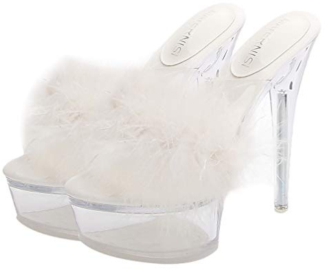 Holibanna Sandali con tacco alto a piuma, sandali con tacco trasparente, scarpe con zeppa per donna, taglia 37, bianco, 37.5 EU