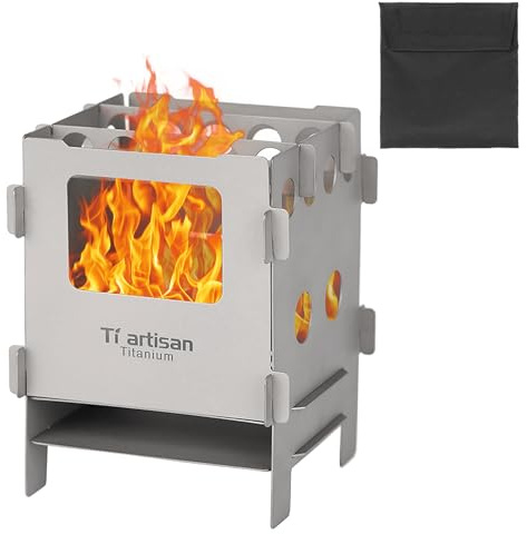 Lixada Tragbarer Faltbarer Titan/Edelstahl Camping Holzofen, Hobo Kocher Outdoor Camping Kochen, Picknick Rucksack Herd