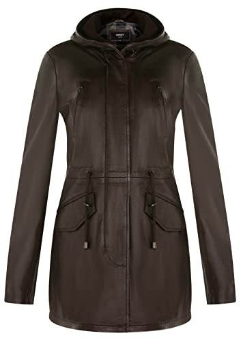 Infinity Leather Parker Jacke Aus Braun Leder Mit Kapuze Und Mehreren Taschen 3XL