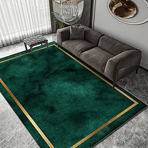 makeups1 Contemporary Area Short Pile Rugs Bedroom Large Carpets Solid color dark green gold frame Stylish Household Non-Slip Washable Rug Carpet 80 x 150 cm