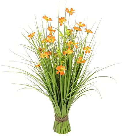 Flair Flower mit Cosmea Gras Deko künstlich Blüten Bund Grasbündel Dekogras Pflanzen Ziergras Osterdeko Frühjahr Kunstblume Kunstpflanze Blume Zimmerp, 089914OR, Orange, 68x32x32 cm