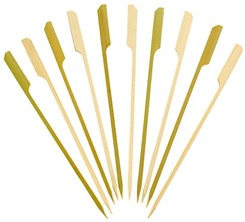 [100 Count] 7 Inch - 18cm Bamboo Wooden Paddle Picks Skewers for Cocktails, Grilling, Appetizers, Fruits, and Sandwiches