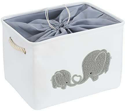 INough Cesta Giochi Bambini Scatole Porta Giochi, Grande Elefante Cestini Portaoggetti Cesta Giochi Cane per l'asilo Nido Contenitore Pieghevoli con Chiusura a Cordino (Elefante)