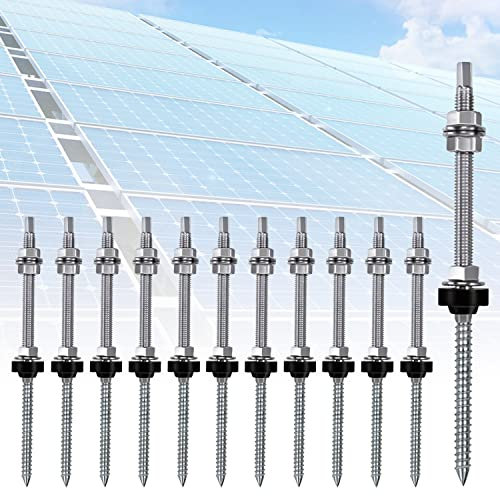 Set Da 12 Pezzi Viti, Vite a Doppio Filetto M10x120mm, Bulloni per Fissaggio Solare Fotovoltaico, Barra Filettata Regolabili In Altezza
