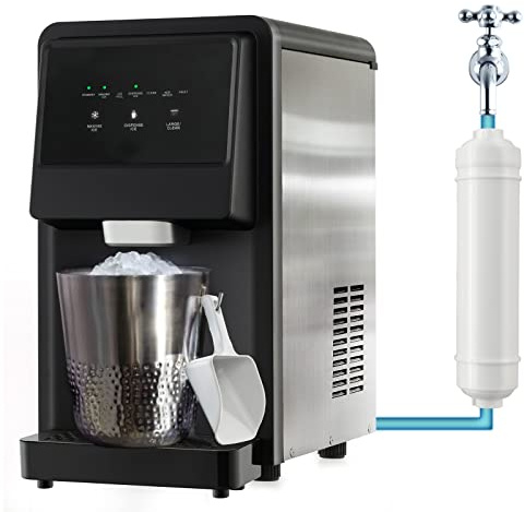 COSTWAY Self Dispensing Countertop Nugget Ice Maker, 26kg(60lbs)/24H Ice Making Machine with Self-cleaning Function, LED Blue Light, Ice Scoop, Removable Drip Tray and Hose for Home Office Bar