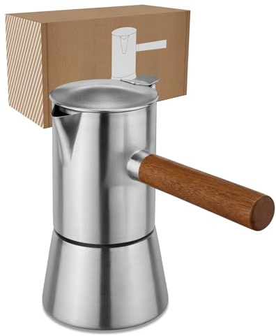 LAMBDA COFFEE VESUV Espressokokare i rostfritt stål, 3 till 4 koppar, induktion, utomhus och inomhus, moka