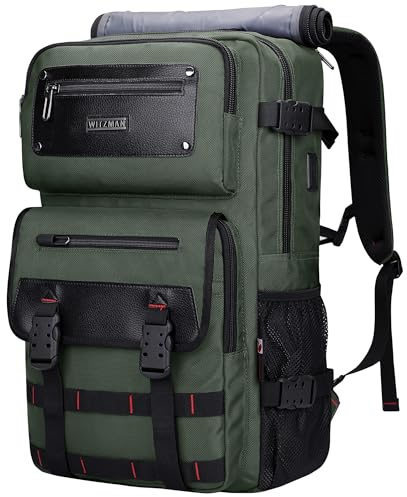 WITZMAN Reiserucksack Herren Nylon USB für 17 Zoll Laptop | Handgepäck-Design, Großer Stauraum, Praktische Organisation und Komfortables Tragen für Reisen, Arbeit, Alltag, B685 Grün