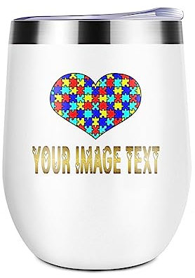 Miujonvy Wein Tumbler Tasse hinzufügen Bilder/Text Doppelwand Vakuum Edelstahl Reise Tumbler für Eis CreamWhite