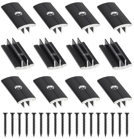 SUPAWAY 50 Pcs Clips für Holzböden aus Kunststoff Aluminiumlegierung T-Clips für Terrassendielen 6 mm Spaltabstand Versteckte Abstandhalter mit 50 Schrauben für WPC/BPC Dielen Verbunddielen Schwarz