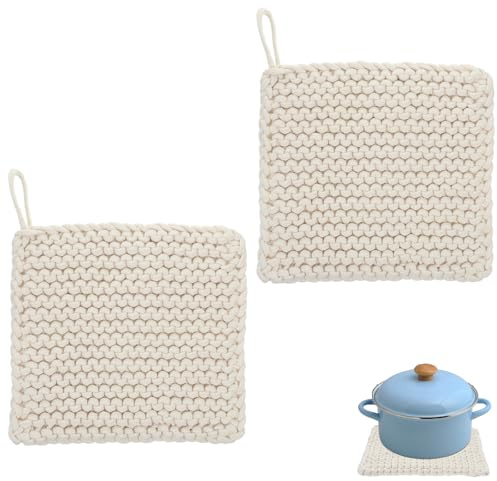 IMIKEYA 2 Pcs Woven Cotton Mat Pot Holder and Cup Pad for Kitchen Tabletop Reusable Tableware Drying Mat Heat-Resistant Pot Pad Protects Surfaces and Reduces Noise 7.48In