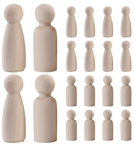 20 Stück Holzfiguren zum Bemalen Spielfiguren Puppen zum Anmalen Holz Familie Figuren Holzkegel Dekoration DIY für Basteln Malen Weihnachten Hochzeit Geburtstag Dekoratio (65 mm)
