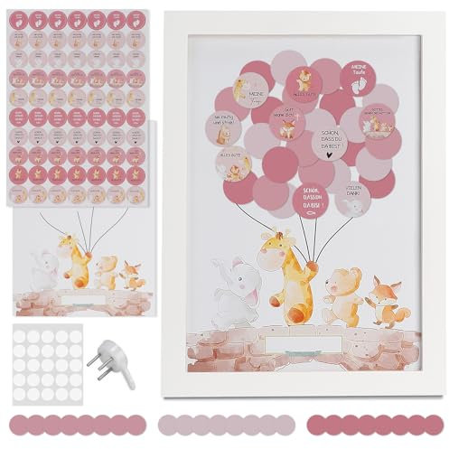 CPROSP Gästebild Babyparty Bilderrahmen aus Holz, Gästebuch Rosa zum Aufhängen oder Aufstellen, Erinnerungsgeschenk für Geburtstag