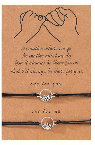 Braccialetti Dell'Amicizia con Anelli per 2 - Montagne Oceano Regolabile, Delle Sorelle per Coppie - Regalo per Amici Ragazze Donne Mogli Mariti