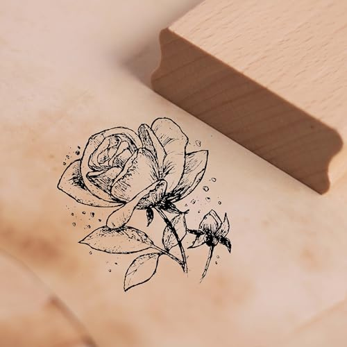 Motivstämpel ros och knopp – naturstämpel trästämpel scrapbooking stämplar rosenblomma 48 x 48 mm