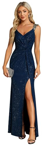Ever-Pretty Robe de Soirée Femme Longue Moulante Fendu Col V Plis Bandoulière à Sequins Haute Élasticité EE01888