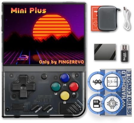 Miyoo Mini Plus - Consola de juegos portátil de 3.5 pulgadas, pantalla IPS de 640 x 480, 3000 mAh, Miyoo-mini+ con funda portátil, color negro transparente