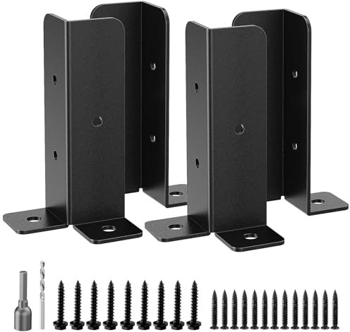 WELDUN Confezione da 4 staffe per pali da recinzione, base regolabile con viti, supporto per pali di recinzione spesso nero, paletti in legno, recinzioni, pergolati, kit di staffe di riparazione per