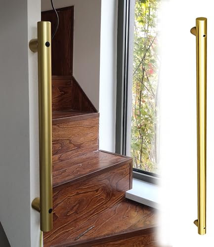 Barras de agarre doradas resistentes para escaleras para personas mayores/ancianos, rieles de mano de 1 pie con diseño de tubo industrial para seguridad y apoyo en escaleras interiores del hogar