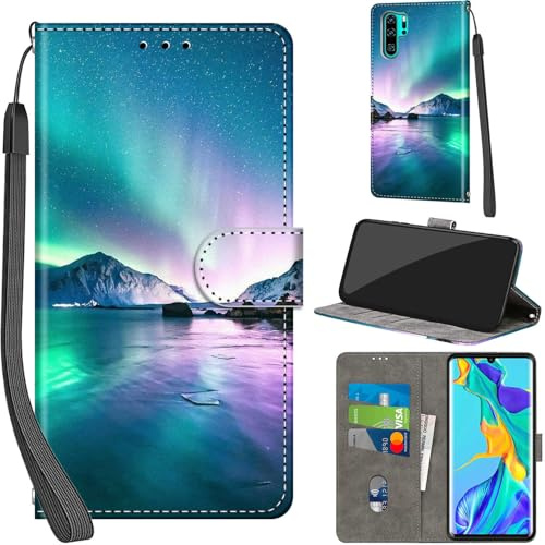 Handyhülle für Huawei P30 Pro Leder Wallet Tasche Herzen | 3 Kartenfächer & 1 Geldfach, Magnetverschluss, Ständerfunktion, robuste premium PU leder klapphülle für Huawei P30 Pro