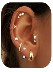 7 Paar Ohrstecker Gold Ohrringe Set,Klein Creolen Gold Ohrringe Damen | Hypoallergene ,Piercings Ohr Gold,14K Vergoldete Huggie Klein Creolen Ohrstecker,Zierlicher Knorpel Schmuck Gold/Silber
