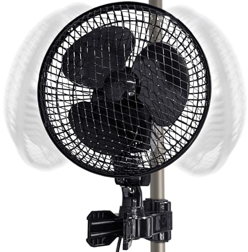 [Verbesserte] Oszillierend Grow Clip Ventilator 2 Stufen für Growbox/Zelt | Ventilatoren Leiser Betrieb 20W, Verstellbare Neigung, Umluft Pflanzen Klein Klemmventilator, Ø 20cm