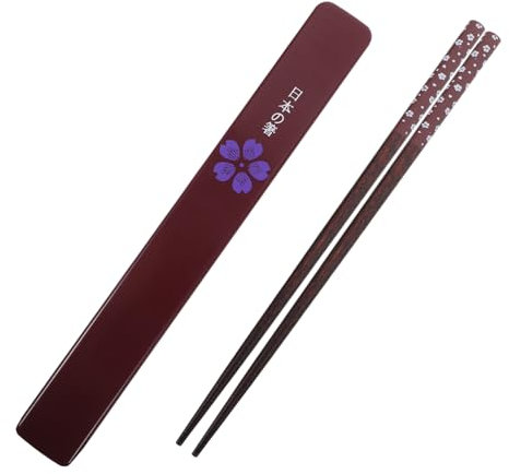 PAMINGONO Palillos de Madera Reutilizables Estilo Chino Antideslizantes Resistentes al Calor Tamaño Estándar Color Rojo para Comida Delicada en Casa con Estuche de Obsequio de Flor