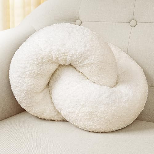 AELS 3D Chain Link Decorative Throw Pillow, 17.7 Accent Knot Pillow for Couch, Living Room and Bedroom, Mid Century Mordern Home Decor, Cream White