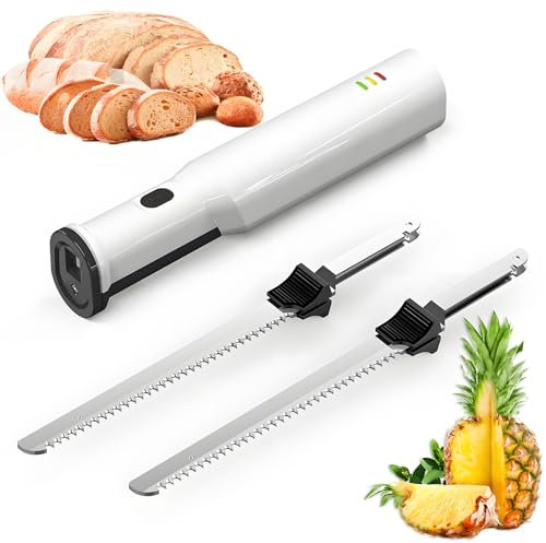 Ensemble De Couteaux De Sculpture électrique, Couteau à Pain sans Fil Et Couteau à Tranche De Viande avec 2 Lames en Acier Inoxydable De 8 Pouces De Service Et Déclencheur De Verrouillage