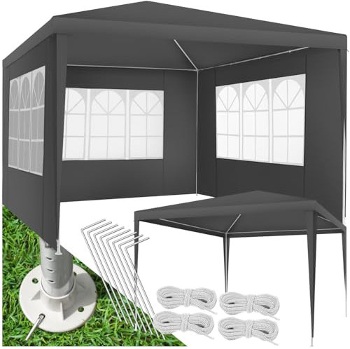 tectake® Gazebo da Giardino, Padiglione Esterno con Telaio in Acciaio, 3 Pannelli Laterali, Impermeabile, Resistente ai Raggi UV, 300 X 300 X 250 cm - Grigio
