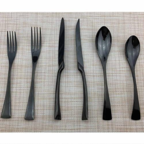 Besteck-Set, 6/24/36/48/60/72-teilig, Edelstahlbesteck, Gabeln und Löffel, spiegelblaues Steakbesteck, sechsteiliges Set, Schwarz-8Set-48Pcs