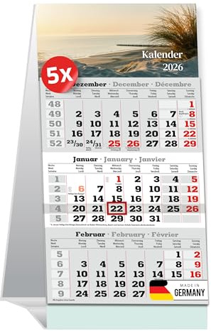 PRIMUS PRINT 5x Tischaufstellkalender 2027-3 Monatskalender zum Aufstellen