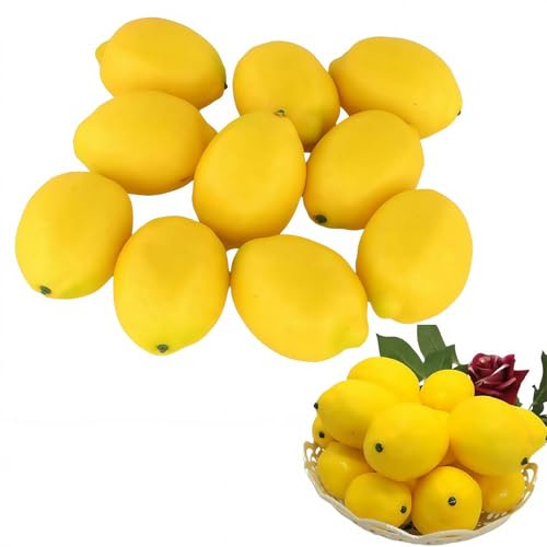 YONGZHIKEJI Lot de 10 Citrons artificiels en Plastique Décoration de Citron Jaune Fruit Littoral réaliste Convient pour la décoration de Vacances, la décoration de fête, Les