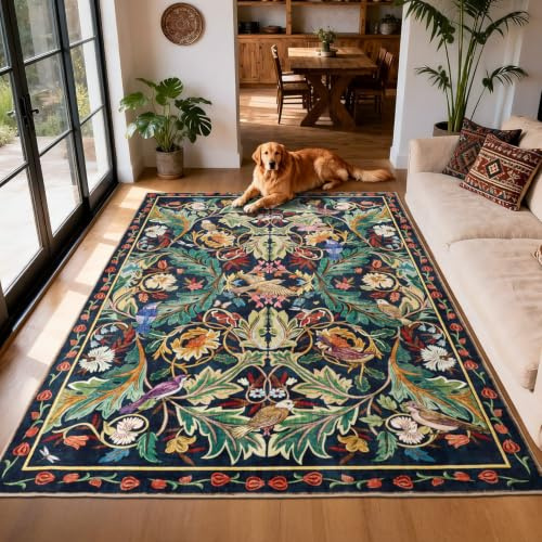 TUKDAK Washable Area Rug for Living Room 120×180cm, Dark Blue Boho Soft Bedroom Rug Non-shedding Non-slip, Short Pile Animal Floor Carpet for Kitchen Office Bathroom Kids Nursery Room