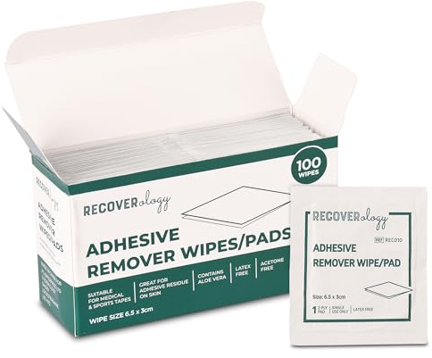 Adhesive Remover Wipes | Pack of 100 Individually Wrapped Sachets | Wipes for Skin that Remove Adhesive Residue from Medical Tape and Sports Tape | Contains Aloe | Acetone Free