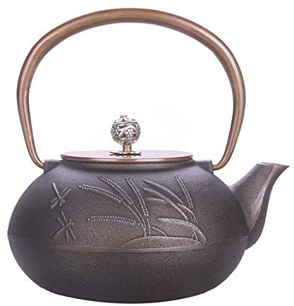 Tetera de hierro fundido Juego de té de estilo japonés Té de té de hierro de hierro de hierro Patrón de planta de grano de dragón grande de 1300 ml.