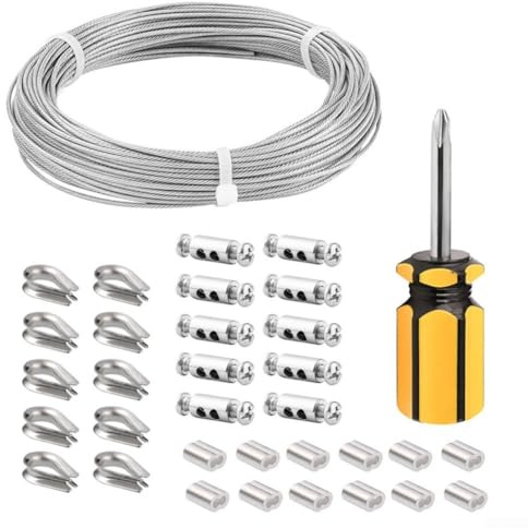 Kit de cuerda de alambre de acero inoxidable 304 para aplicaciones duraderas al aire libre, resistente a la corrosión, multiusos para plantas, tendederos y marcos de fotos (30 metros)